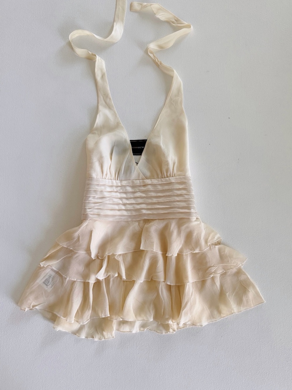 Vintage Ivory Silk Halter Ruffle Top Pleated Waist
top